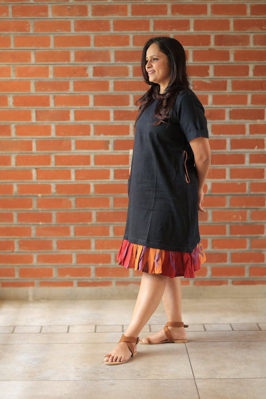 Black Multi Color Frill Shift Summer Dress