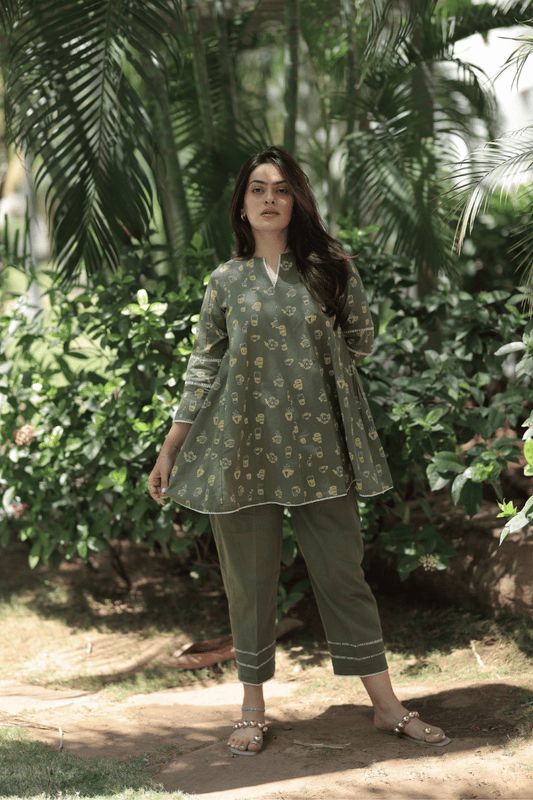 Coffee cup Sumer Co-ord Set - Olive Green