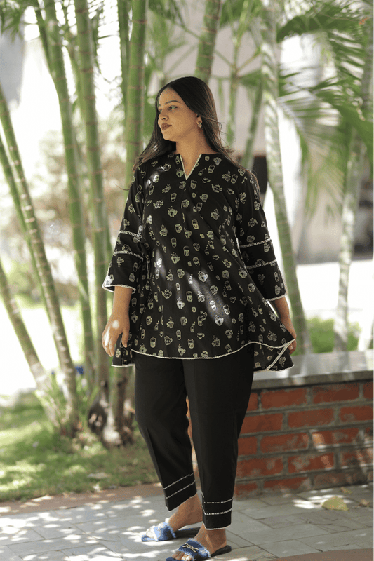 Coffee Cup Summer Co-ord Set - Rustic Black