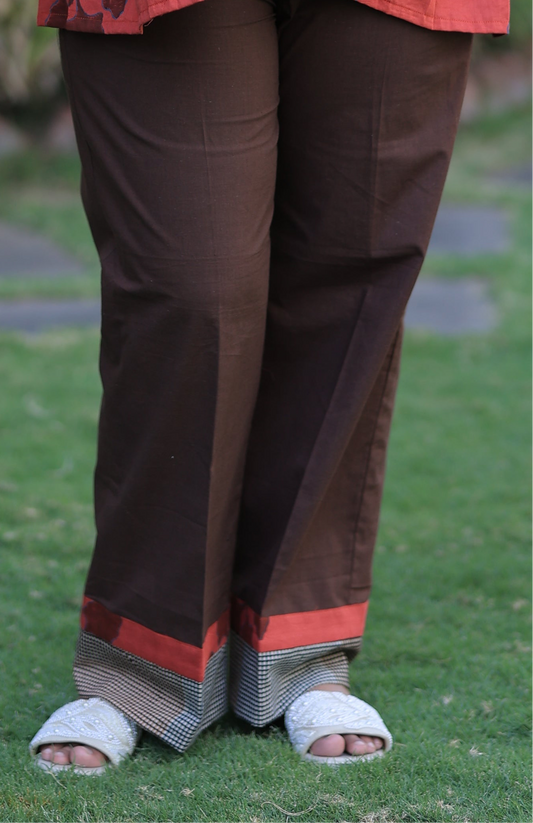 Bottoms - Brown-Reddish Orange Checkered Kusum Print Co-ord Set