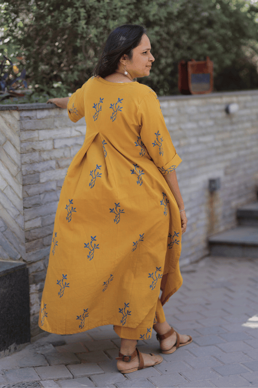 Flared Kurta Pant Set - Mustard Yellow