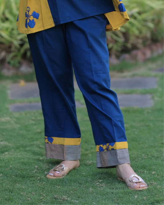 Bottom Indigo - Mustard Checkered Kusum Print Co-ord set