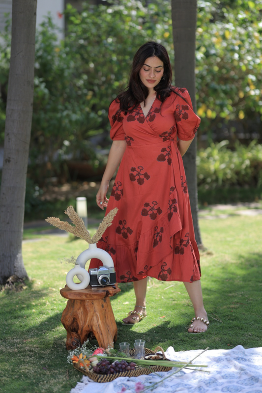 Reddish - Orange Kusum Print Summer Midi Dress