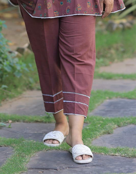 Bottom - Coffee Cup Summer Co-ord Set - Burgandy