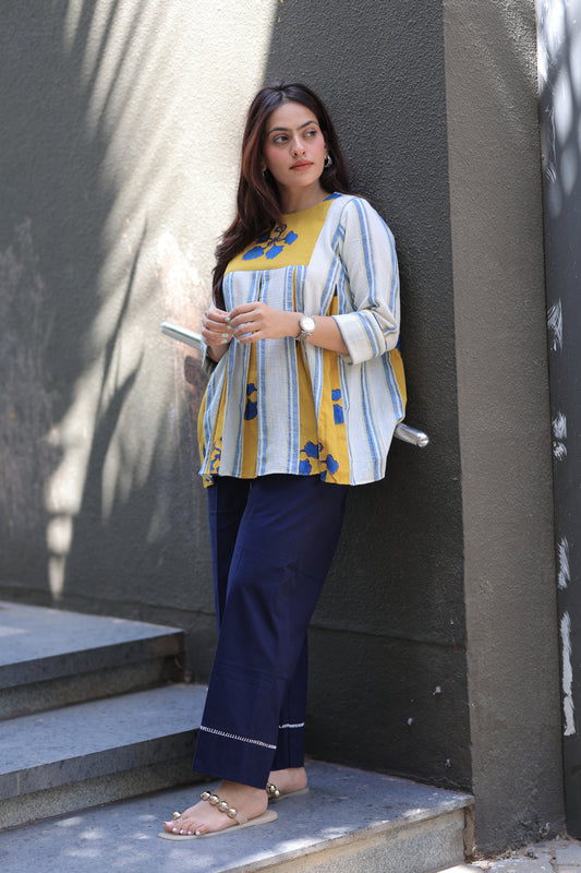 Mustard yellow Kusum Kala Cotton Co-ord Set