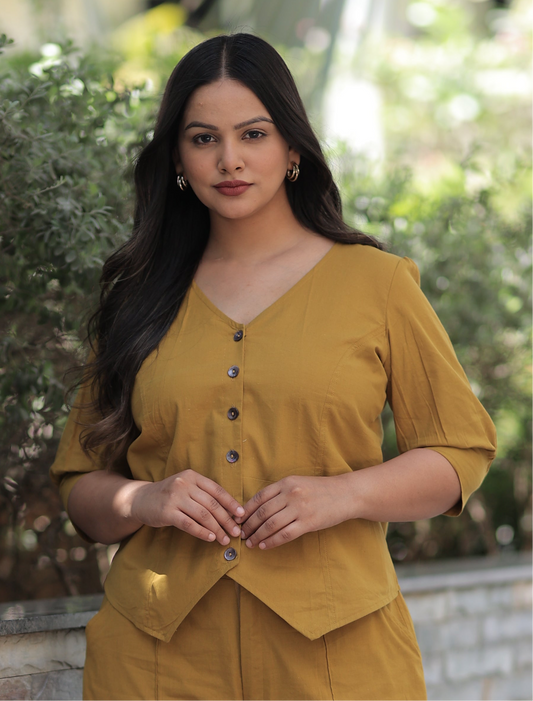 Top - Vest Summer Co-ord Set - Mustard