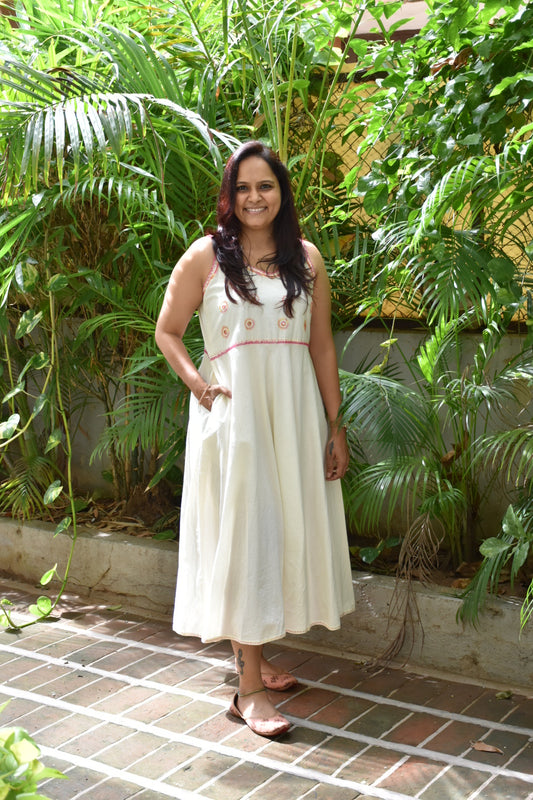 Hand Work Aabhala White Midi Dress