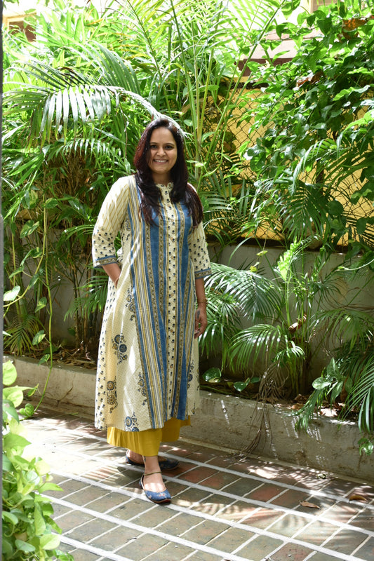 Ivory Mustard Yellow Button Down Kurta Set