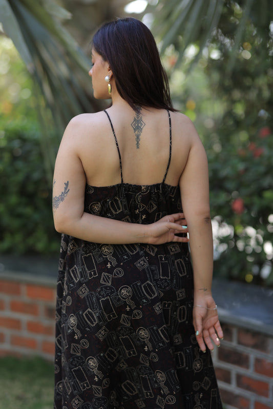 Passport Stamps Beach Maxi Dress - Rustic Black