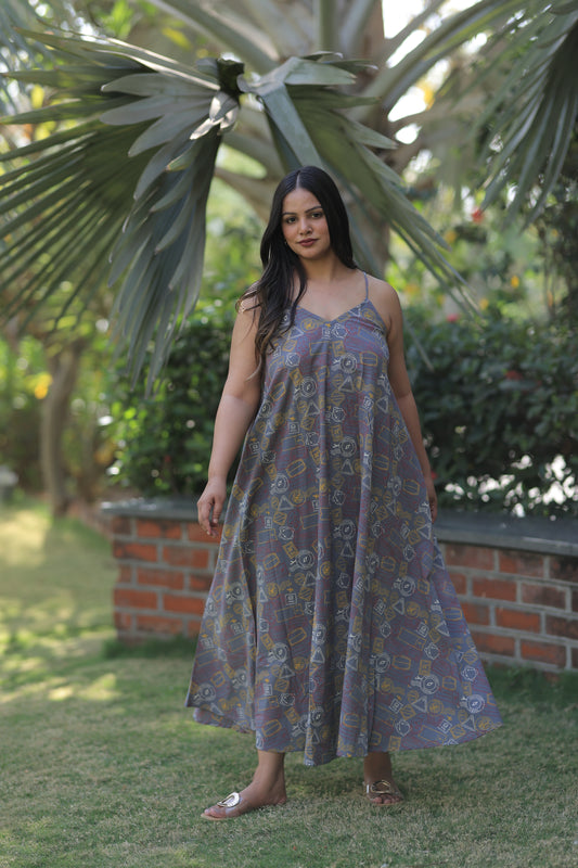 Passport Stamps Beach Maxi Dress - Comfy Gray