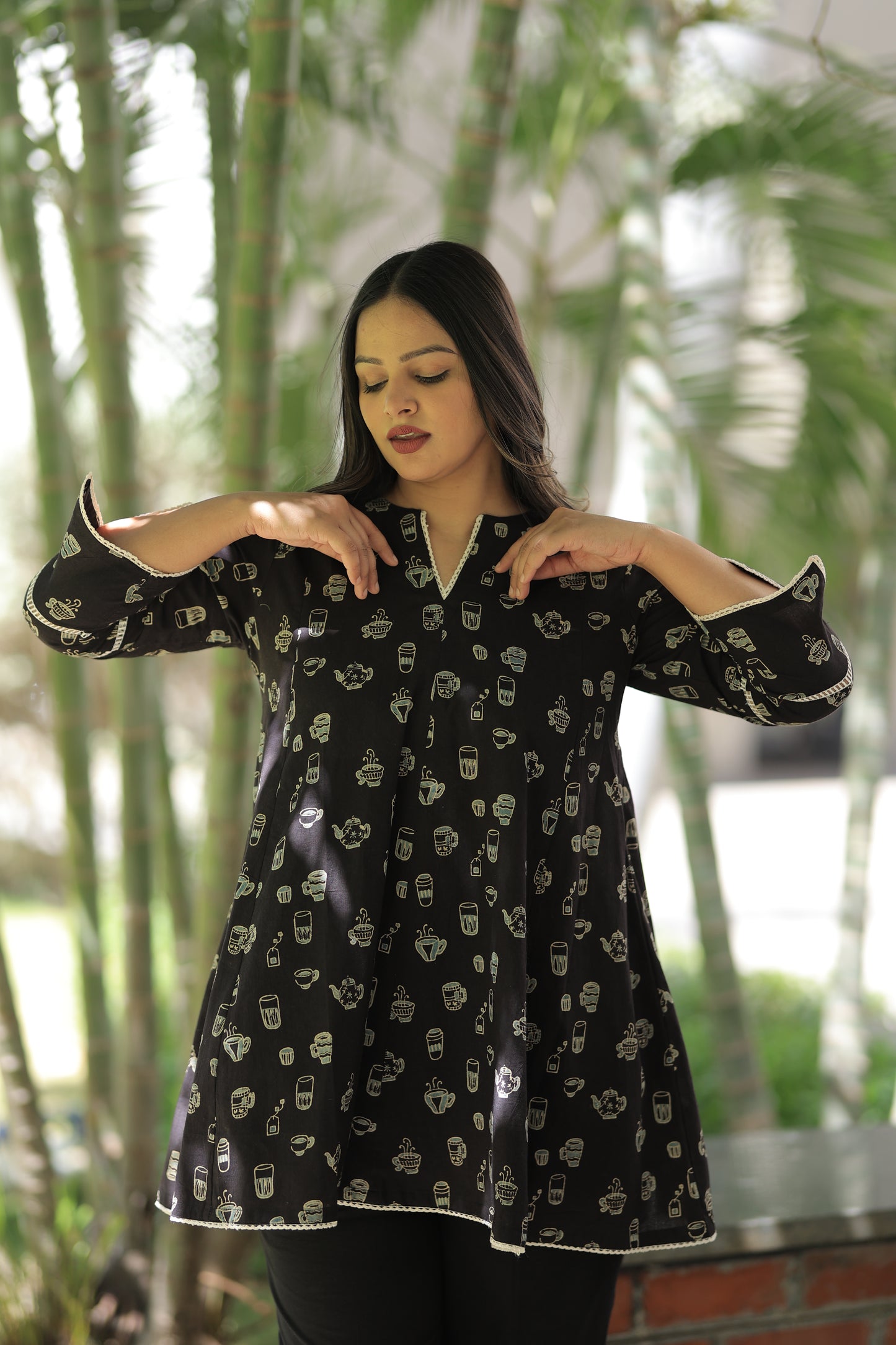 Coffee Cup Summer Co-ord Set - Rustic Black