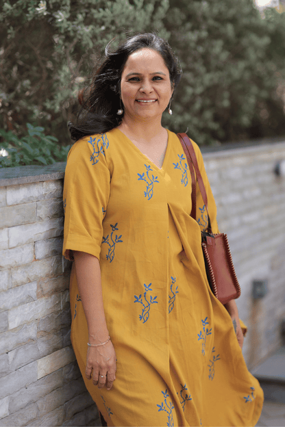 Flared Kurta Pant Set - Mustard Yellow