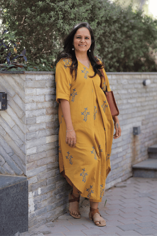 Flared Kurta Pant Set - Mustard Yellow
