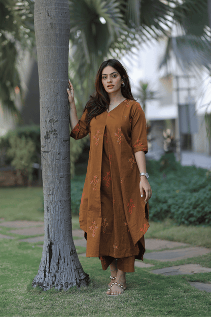 Flared Kurta Pant Set - Coffee Brown
