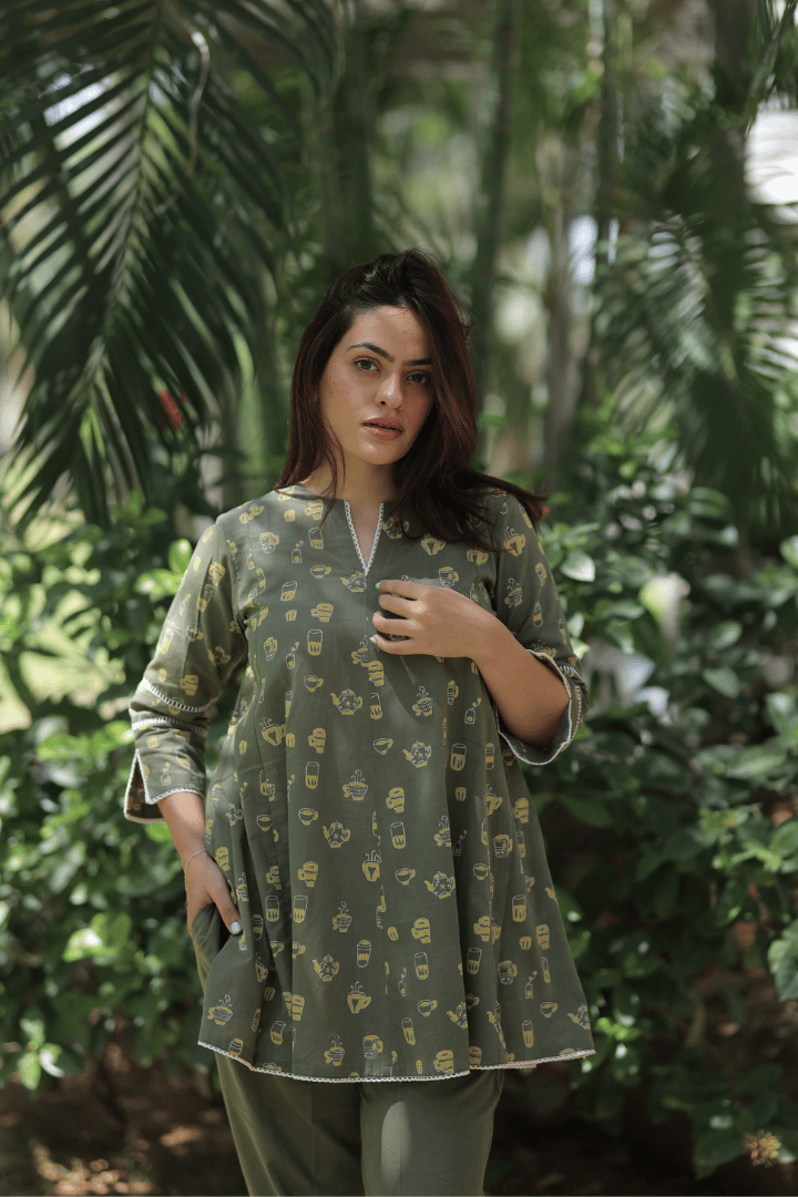 Coffee cup Sumer Co-ord Set - Olive Green