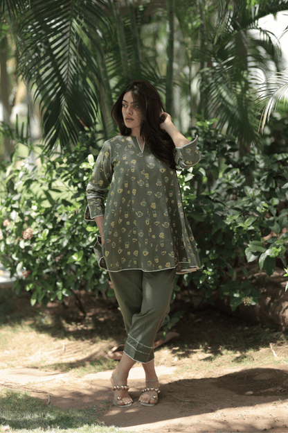 Coffee cup Sumer Co-ord Set - Olive Green
