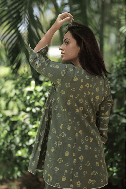 Coffee cup Sumer Co-ord Set - Olive Green