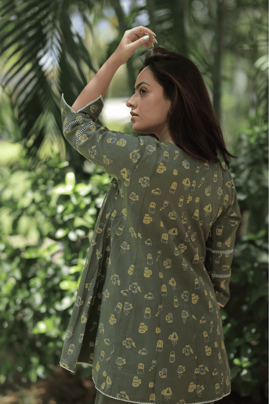 Coffee cup Sumer Co-ord Set - Olive Green