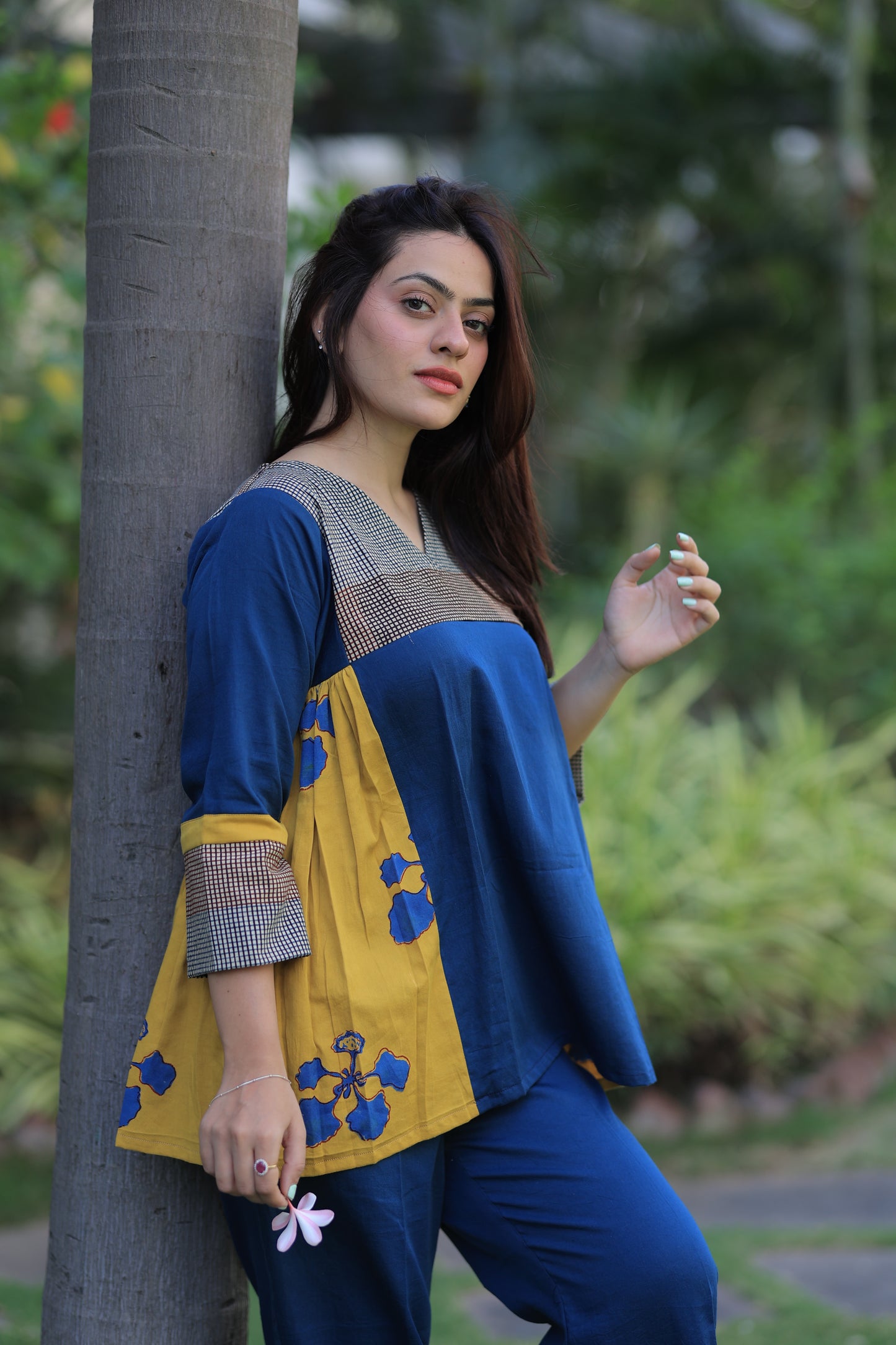 Indigo - Mustard Checkered Kusum Print Co-ord set