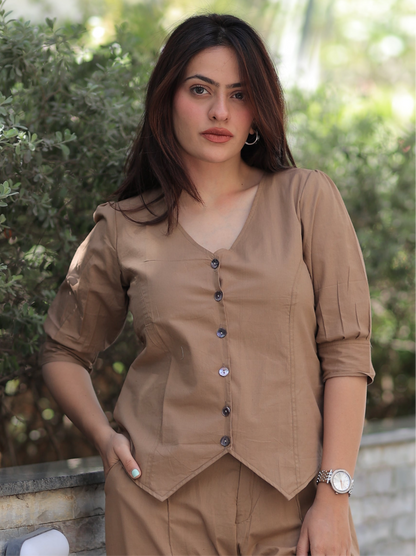 Top - Vest Summer Co-ord Set - Beige