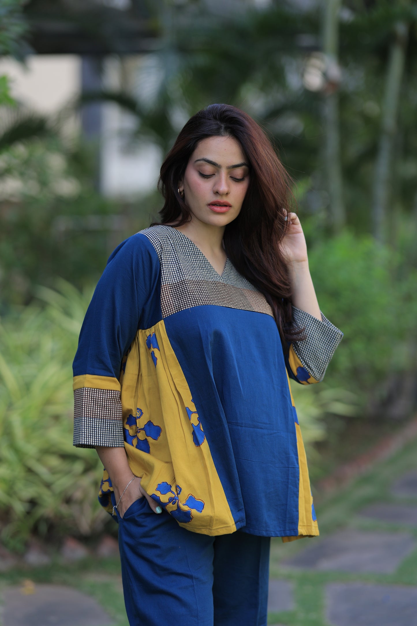 Indigo - Mustard Checkered Kusum Print Co-ord set