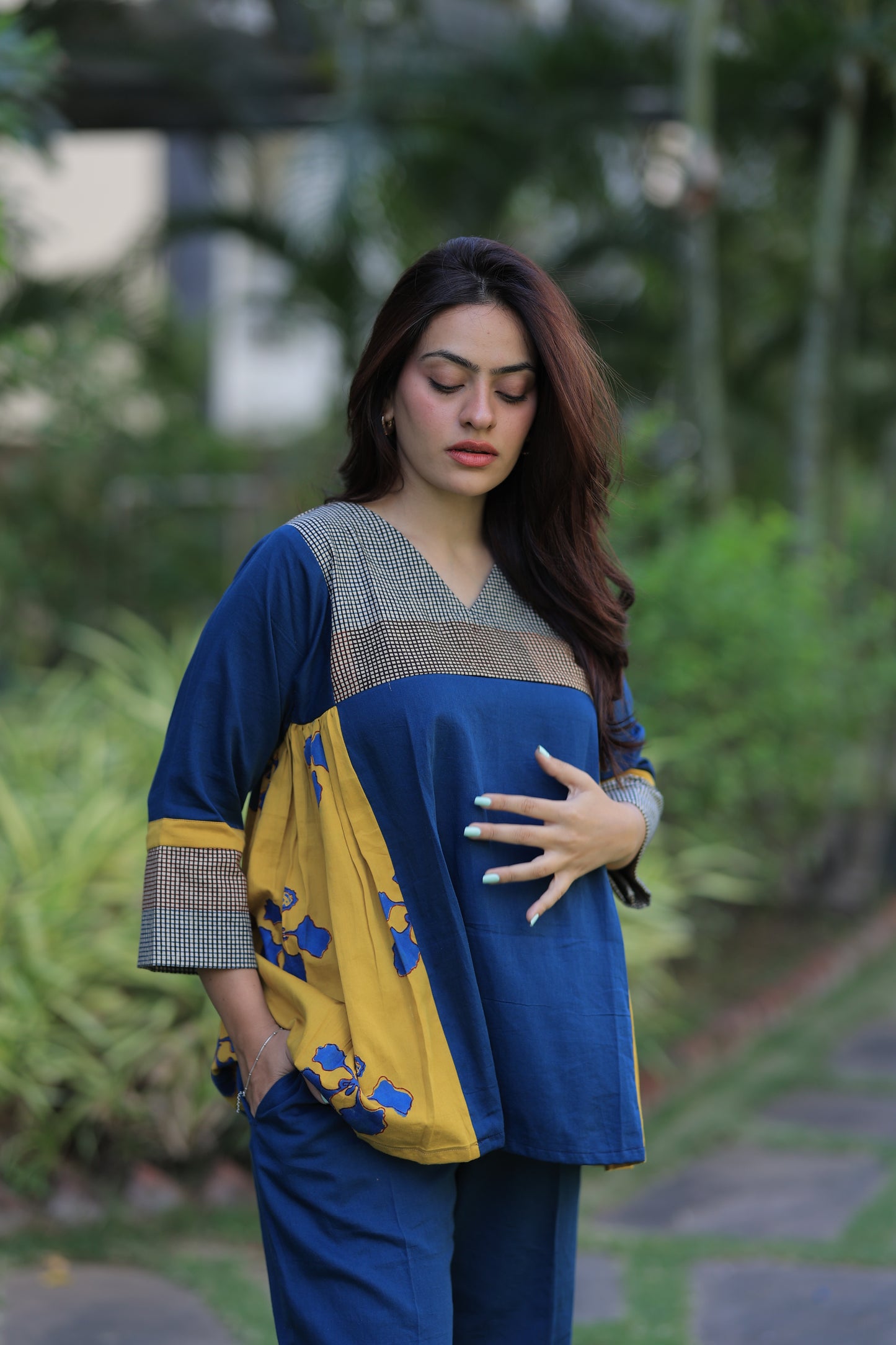 Indigo - Mustard Checkered Kusum Print Co-ord set