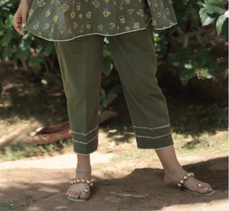 Bottom - Coffee cup Sumer Co-ord Set - Olive Green