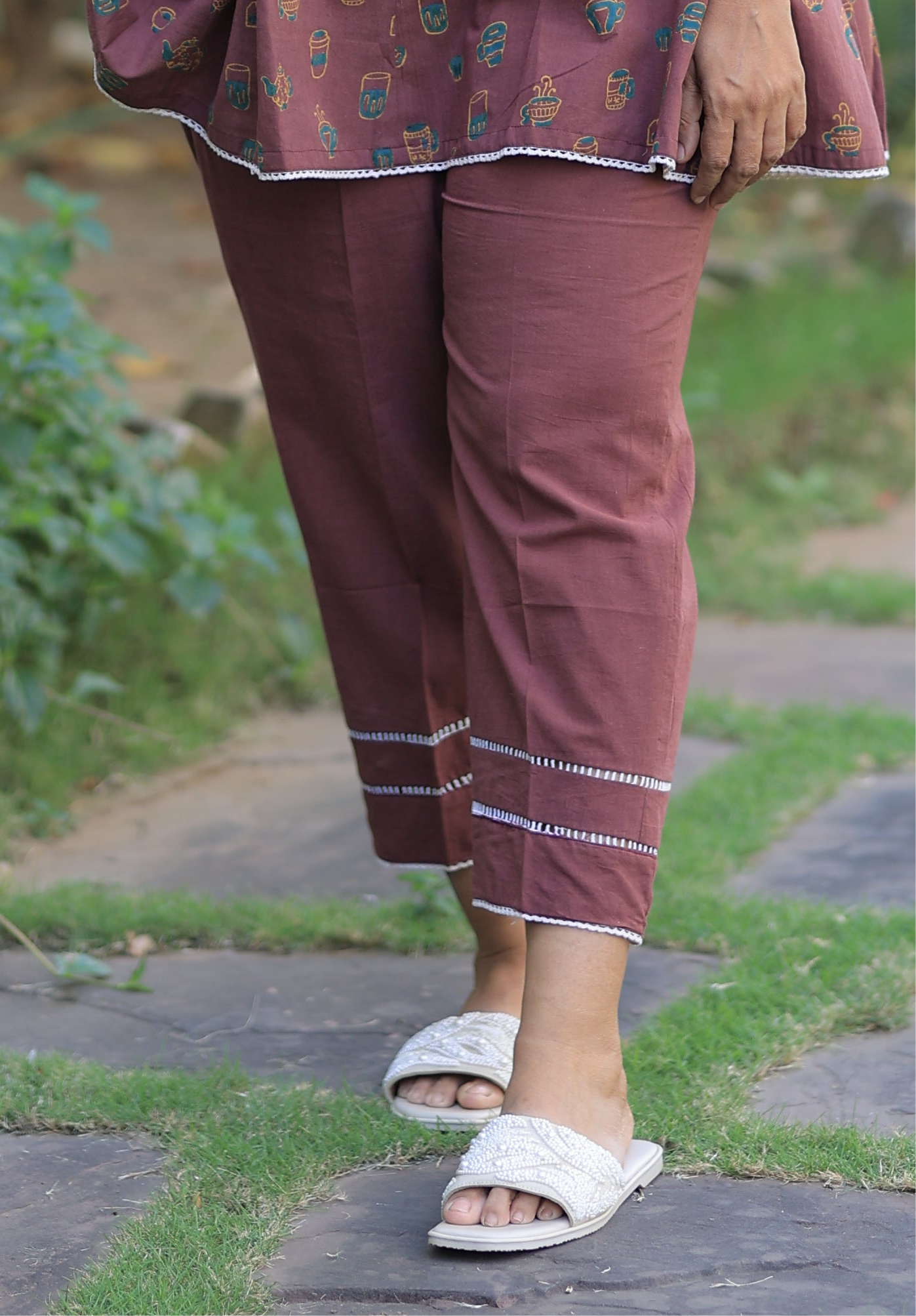 Bottom - Coffee Cup Summer Co-ord Set - Burgandy