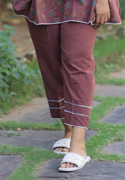 Bottom - Coffee Cup Summer Co-ord Set - Burgandy