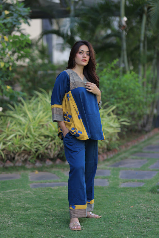 Indigo - Mustard Checkered Kusum Print Co-ord set