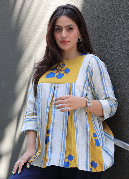 Top - Mustard yellow Kusum Kala Cotton Co-ord Set