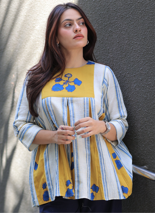 Top - Mustard yellow Kusum Kala Cotton Co-ord Set