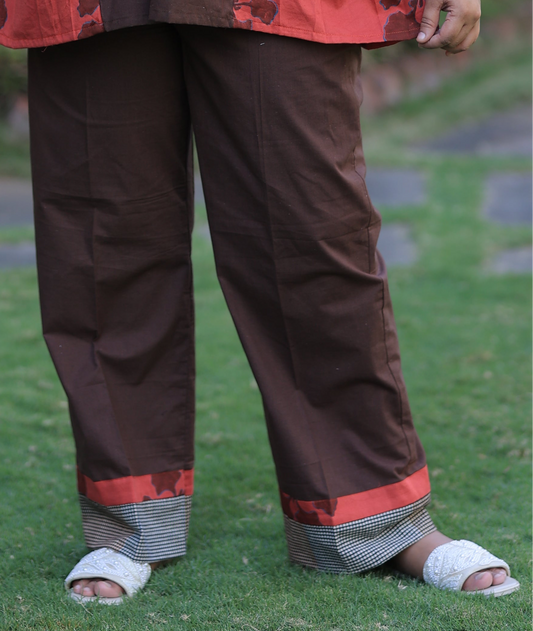 Bottoms - Brown-Reddish Orange Checkered Kusum Print Co-ord Set