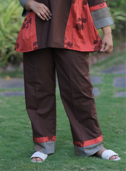 Bottoms - Brown-Reddish Orange Checkered Kusum Print Co-ord Set
