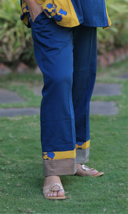 Bottom Indigo - Mustard Checkered Kusum Print Co-ord set