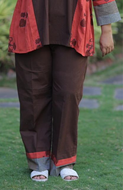 Bottoms - Brown-Reddish Orange Checkered Kusum Print Co-ord Set