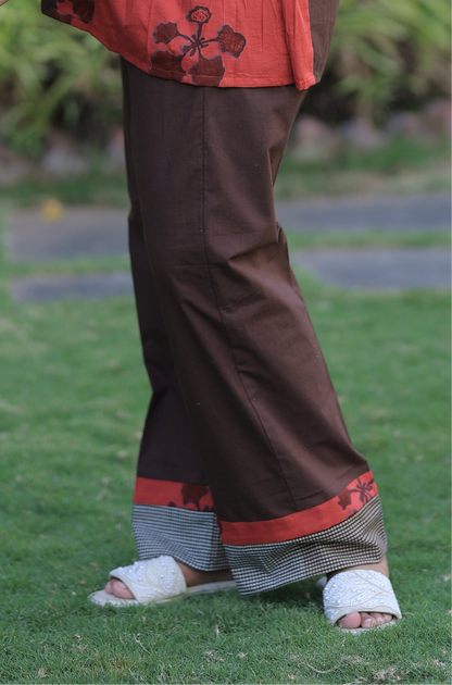 Bottoms - Brown-Reddish Orange Checkered Kusum Print Co-ord Set