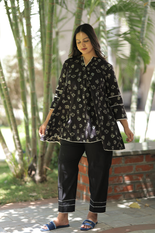 Top - Coffee Cup Summer Co-ord Set - Rustic Black