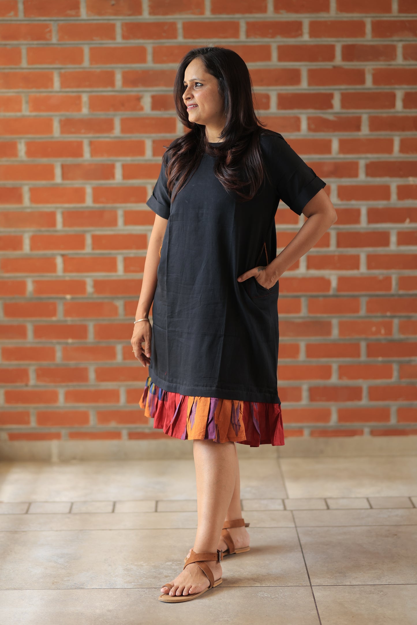 Black Multi Color Frill Shift Summer Dress