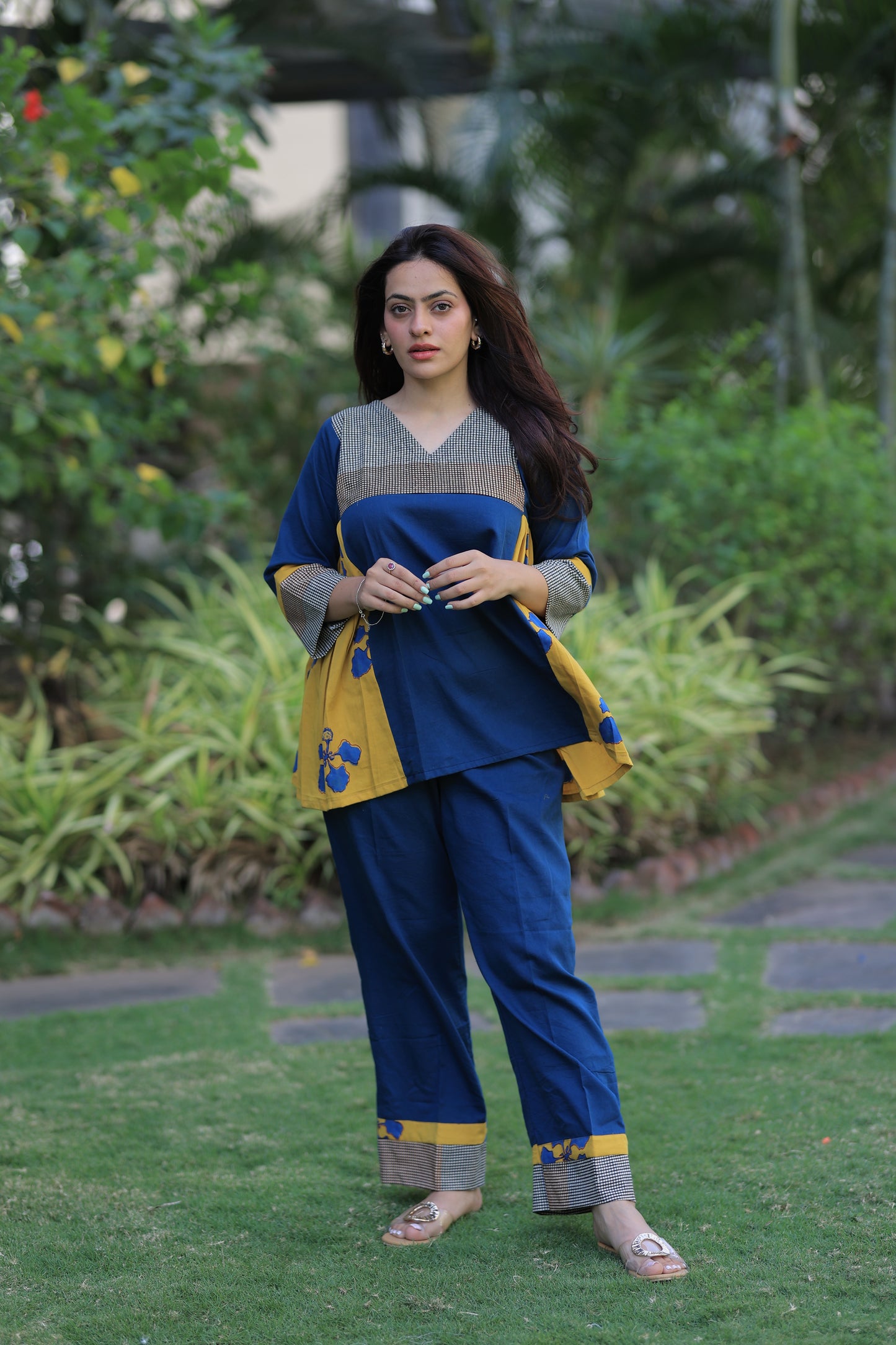 Indigo - Mustard Checkered Kusum Print Co-ord set