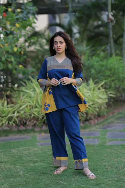 Indigo - Mustard Checkered Kusum Print Co-ord set