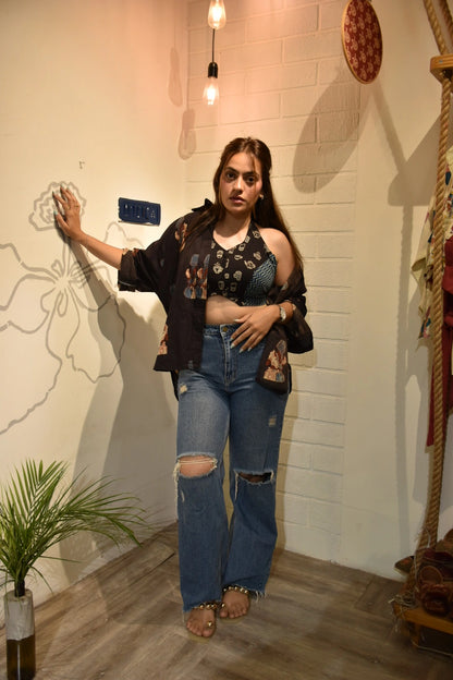 Black Coffee Cup Blouse with Shirt