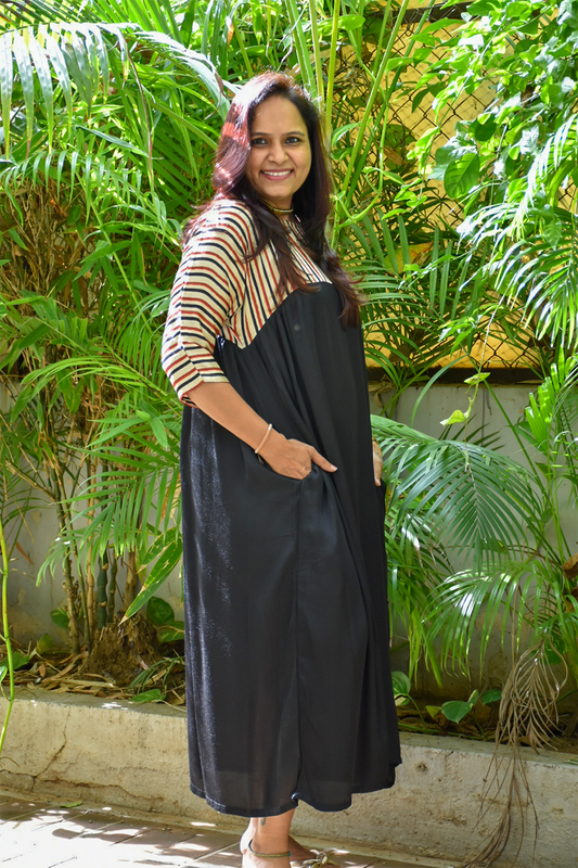 Black Madder Strips With Black Modal Dress