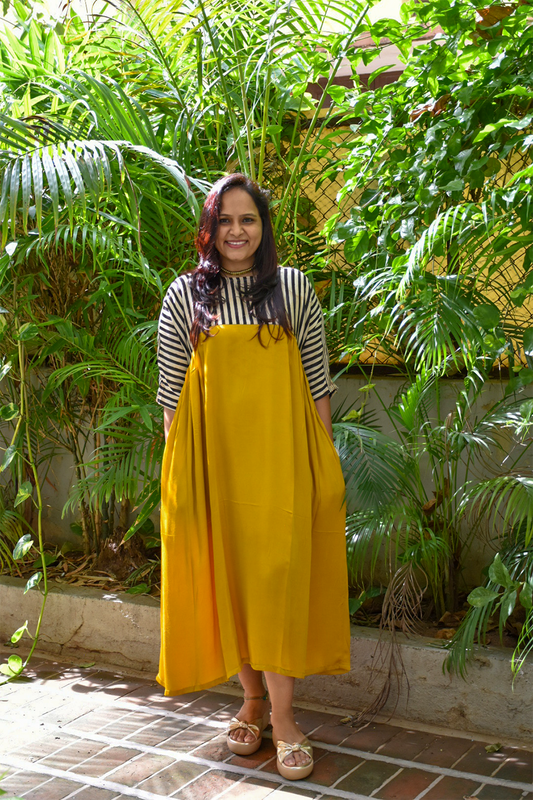 Black Strips With Golden Yellow Modal Dress