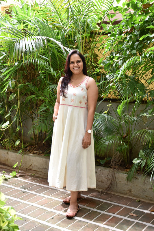Hand Work Aabhala White Midi Dress