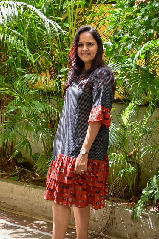 Black-Madder Camera Print Frill Shift Dress