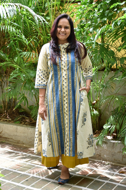 Ivory Mustard Yellow Button Down Kurta Set