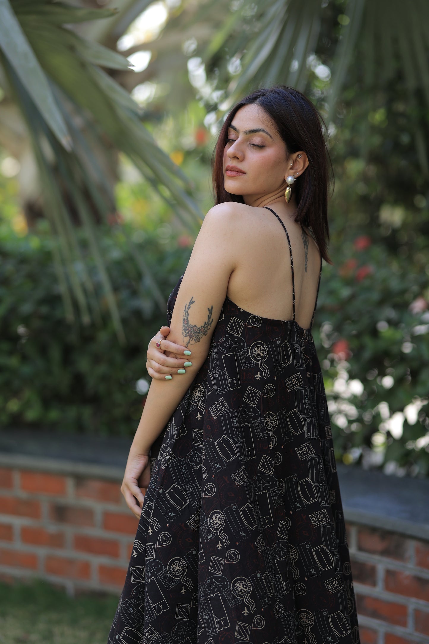 Passport Stamps Beach Maxi Dress - Rustic Black
