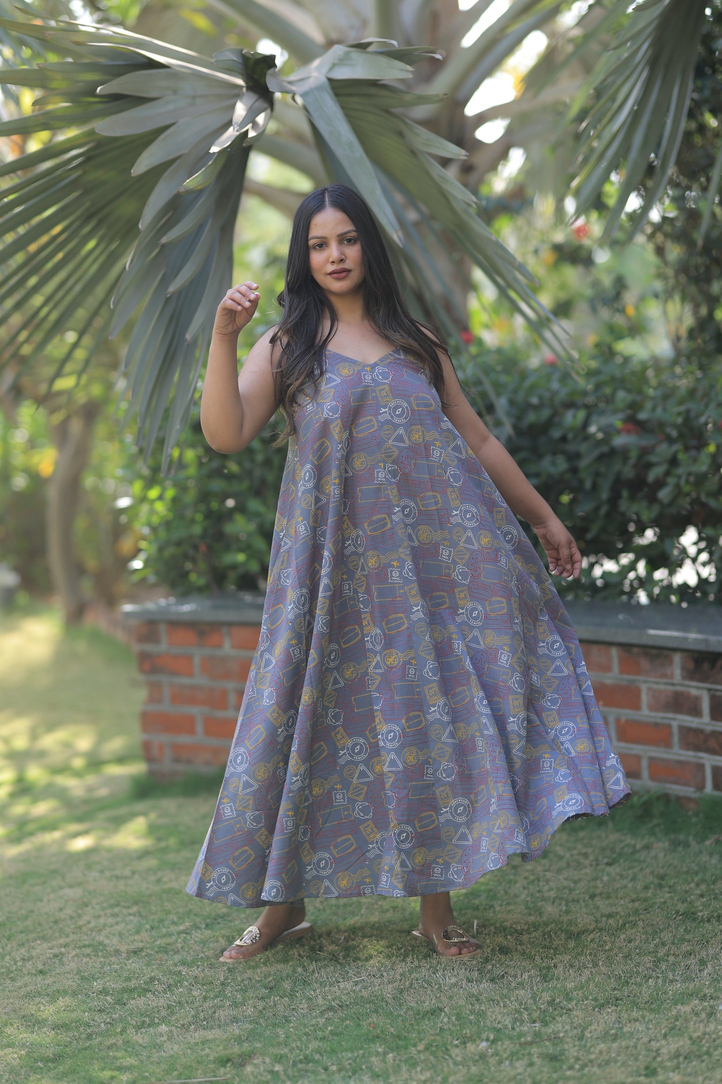 Passport Stamps Beach Maxi Dress - Comfy Gray