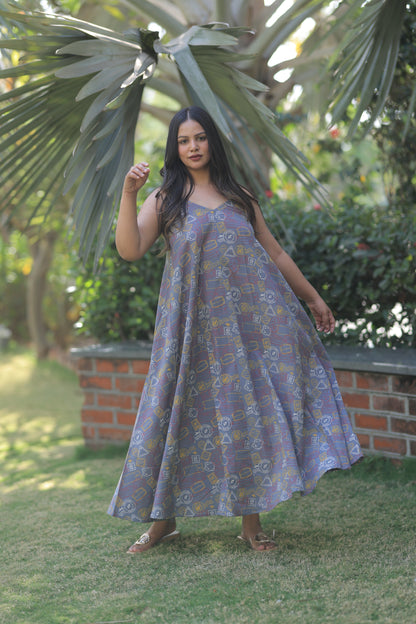 Passport Stamps Beach Maxi Dress - Comfy Gray
